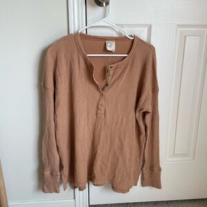Women’s Aerie Tan Waffle Knit long sleeve t-shirt